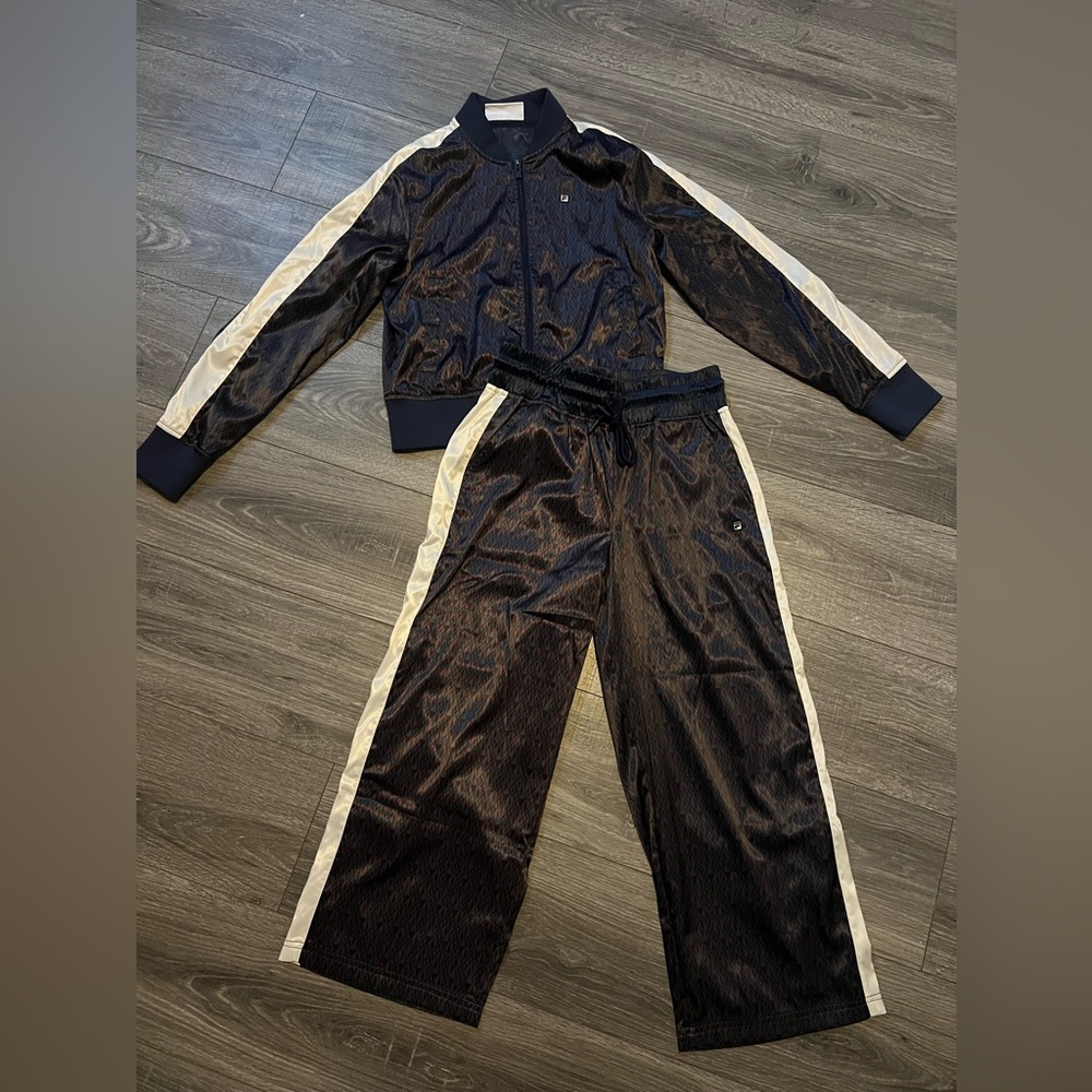 Fila satin track suit set Black  multicolor and Cream Women's Tracksuit Set